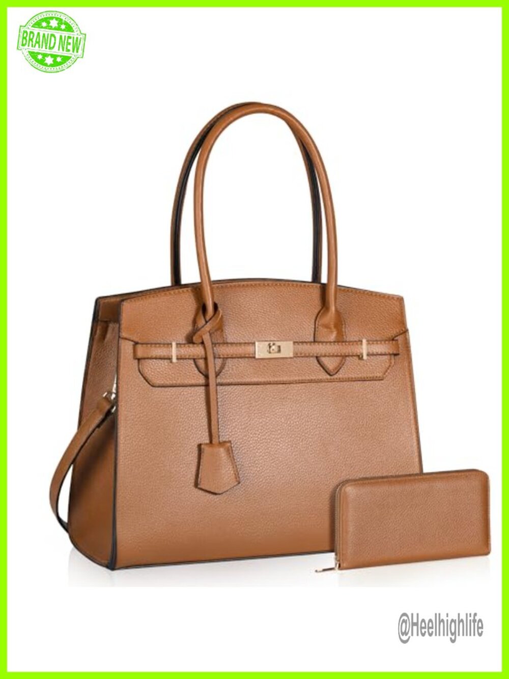 Vegan Leather Top-Handle Satchel Shoulder Bag with Wallet Adjustable Strap